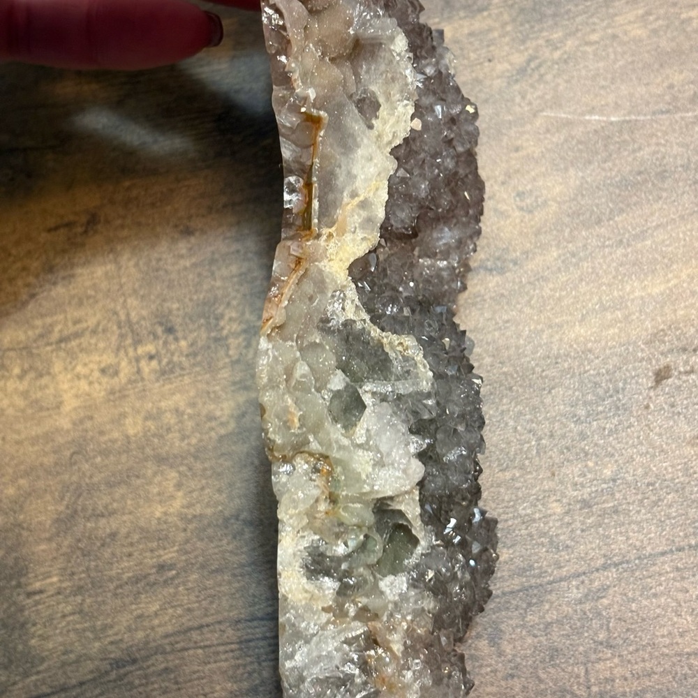 Large Crystal Cluster of Pink Chalcedony and Smoky Quartz Geode Slab - Picture 6 of 7